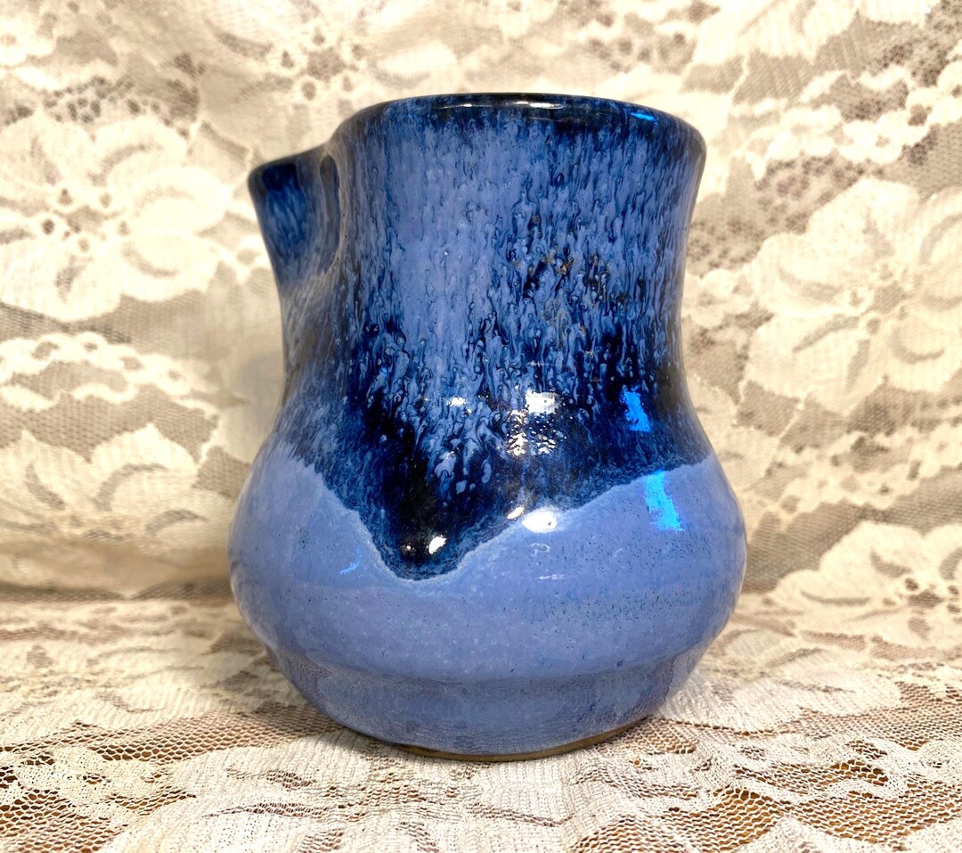 Handmade Cobalt Blue Drip Glaze Studio Pottery Small Pitcher/ Creamer ...