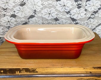 Vintage Red Le Creuset Stoneware Baking Casserole Bread Pan