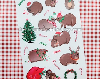Christmas Hyrax Awawa Matte Sticker Sheet | Cute Dassie African Animal Stationery Holiday Gift