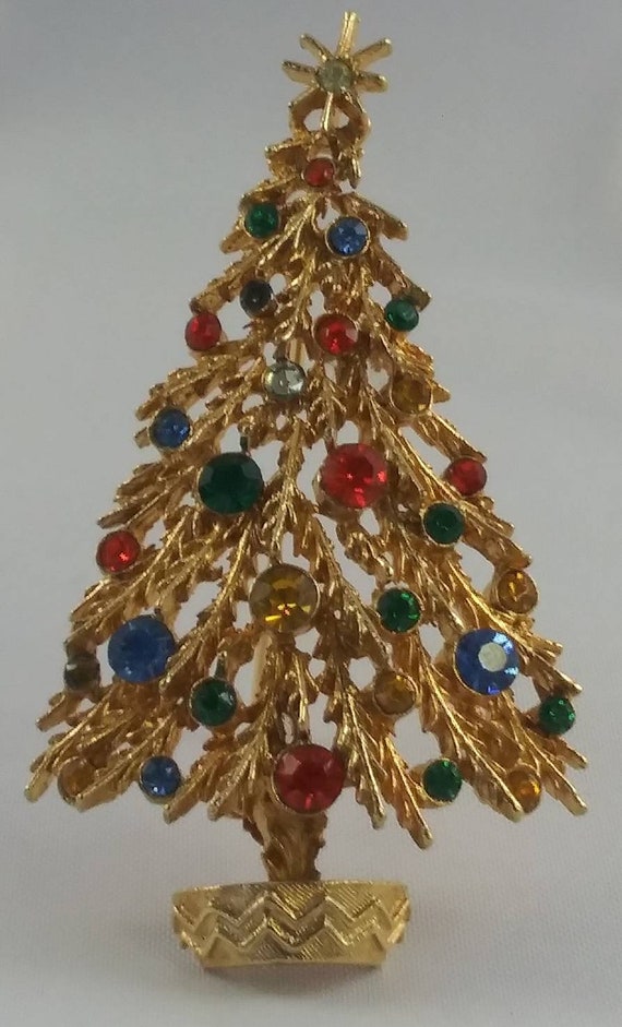Vintage Signed ART Gold Rhinestone Christmas Tree