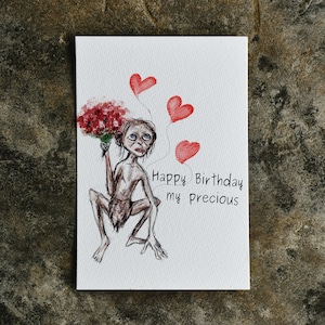 Divertente biglietto di compleanno prezioso Gollum, biglietto d'auguri Gollum, divertente umorismo di compleanno, carte fatte a mano, arte Smeagol, stampa carina, DOWNLOAD DIGITALE