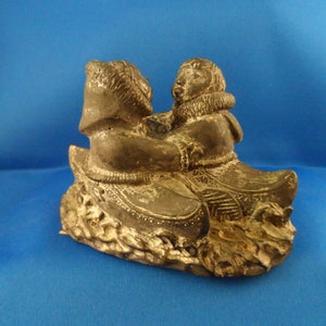 Vintage Two Inuit Children in Kayaks, Vintage Wolf Statue
