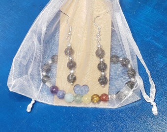 Rainbow Chakra Lava Bracelet and Earring Set for Women