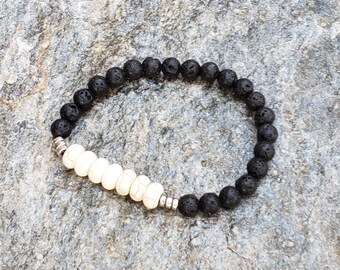 White Howlite and Black Lava Stretch Bracelet for Women