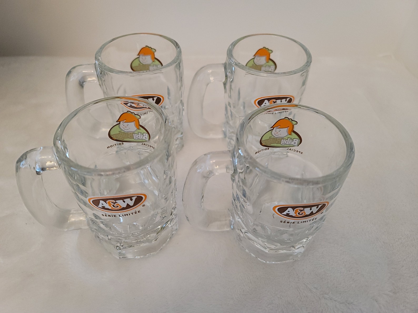 VINTAGE A & W BABY BURGER Root Beer Mugs Rare Glass Originals Great
