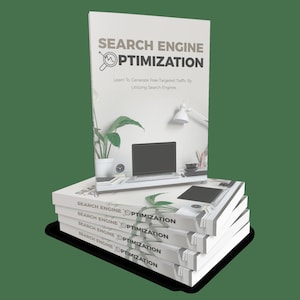 May include: A stack of white books with the title "Search Engine Optimization" and the text "Learn To Generate Free Targeted Traffic By Utilizing Search Engines".