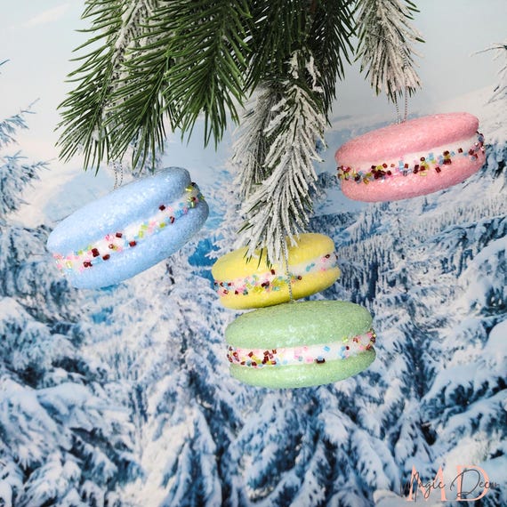 Glitter Macaron Ornaments, XMAS Macarons, XMAS Tree Ornaments, Candyland, Birthday Party Decor, Wreath Attachments, Faux Macarons Set of 4