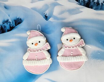 Gingerbread cookies, Christmas ornament, gingerbread decor, Christmas decor, Christmas tree decor, pink snowman - (SET OF 2)
