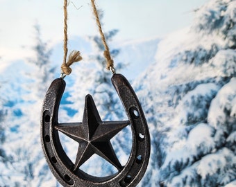 Horseshoe and star ornament, lucky rustic horseshoe, western decoration, country decor, home decor, western decoration for Christmas tree