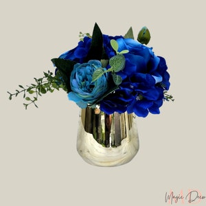 Table decoration, vase with flowers, centerpiece, centerpiece with artificial flowers, home decoration, blue artificial flowers, silk flower image 3