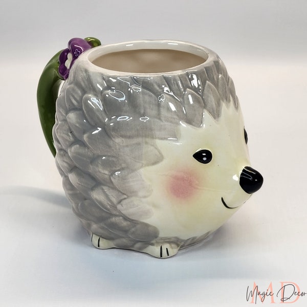 Hedgehog ceramic mug with relief details, Oversize Coffee mug, Mug with hedgehog figure, ceramic mug, mug to decorate, gift, ceramic planter