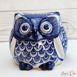 Blue and White ceramic owl figurine, Ceramic Owl, Owl decor, Owl gift, Owl ornament, gift, ceramic decor, ceramic ornament, blue ceramic