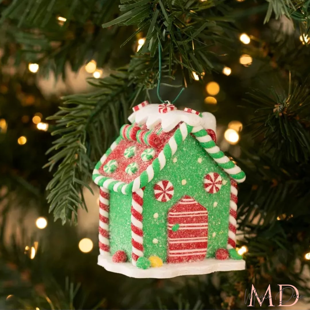 Green Candy Cane House Ornament Christmas Decor Gingerbread Etsy