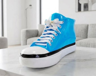 Ceramic Sneaker Planter Cyan Blue Shoe Vase Decor, Modern Ceramic Sneaker Sculpture for Succulents and Flowers, Unique Novelty Gift Idea