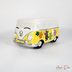 Ceramic VW Bus Planter, Hippie bus ceramic planter, groovy 70s 80s festive car for plants, Ceramic VW Bus Planter yellow, home decor.