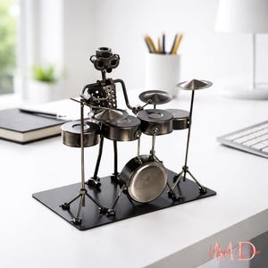 Metal drummer with nuts and bolts, metal drummer, metal ornament, drum ornament, home decor, office decor, gift, musical instrument