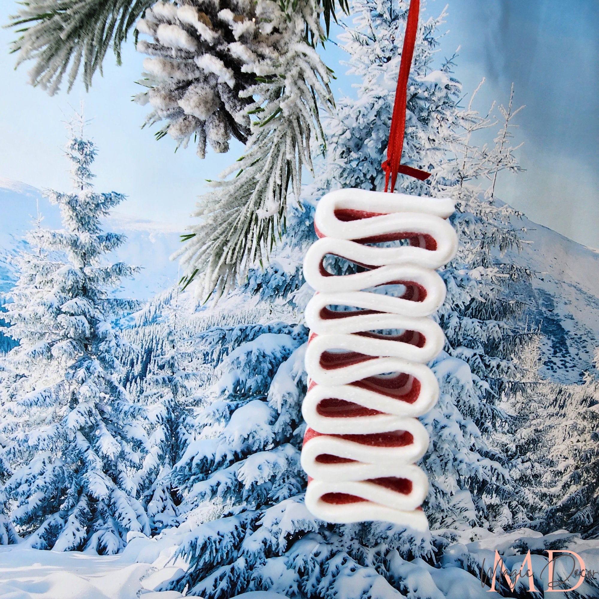 Frosted Candy Ribbon Ornament, Sugarcoat Ribbon Candy Xmas
