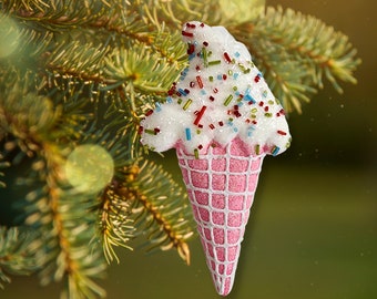 Foam Ice Cream Cone, Christmas Tree Ornament, Xmas Gift, Hanging Decoration, Ice Cream Cone Hanging Ornament, home decor, Xmas ice cream.