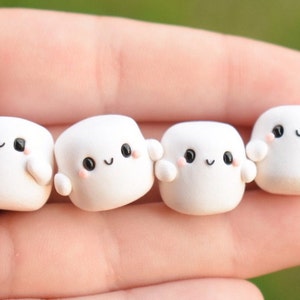 Miniature Polymer Clay Marshmallow Figurine: Handmade Kawaii Desk Decor