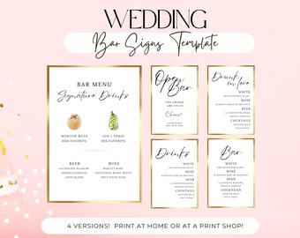 Wedding Bar Menu Template: Signature Drinks Sign (5x7 inches)