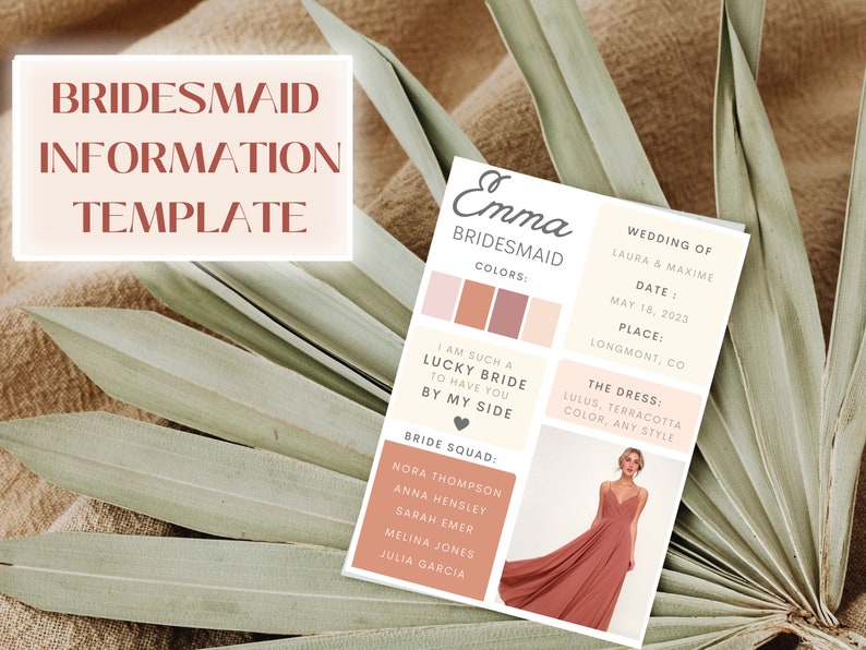 Wedding Bridesmaids Info Card Template Asking Bridesmaid Etsy