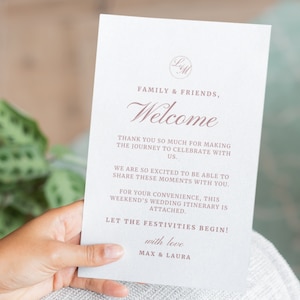 Cronograma do dia do casamento | Agenda de Casamento | Casamento em terracota | Cartão de boas-vindas do casamento | Nota de saco de boas-vindas | Inserção de bolsa de boas-vindas
