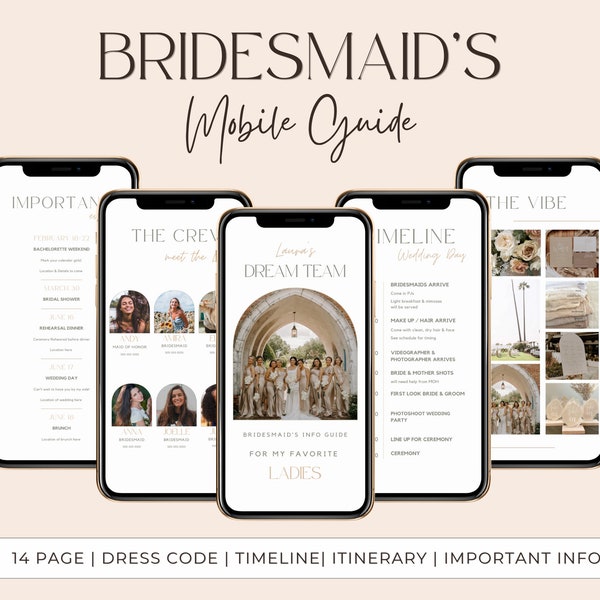 Bridesmaid Info Card | Bridesmaid Template | Wedding Day Timeline |  Wedding Checklist | Bridesmaid Guide | Wedding Details Card