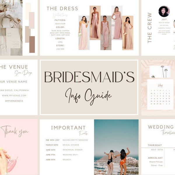 Wedding Details Card | Bridesmaid Info | Bridesmaid Template | Wedding Day Timeline |  Wedding Checklist | Bridesmaid Guide