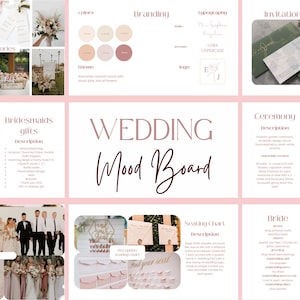 Libro de planificación de bodas / Cronología del día de la boda / Planificador de novias / Mood board / Planificador de bodas PDF / Plantilla de Moodboard