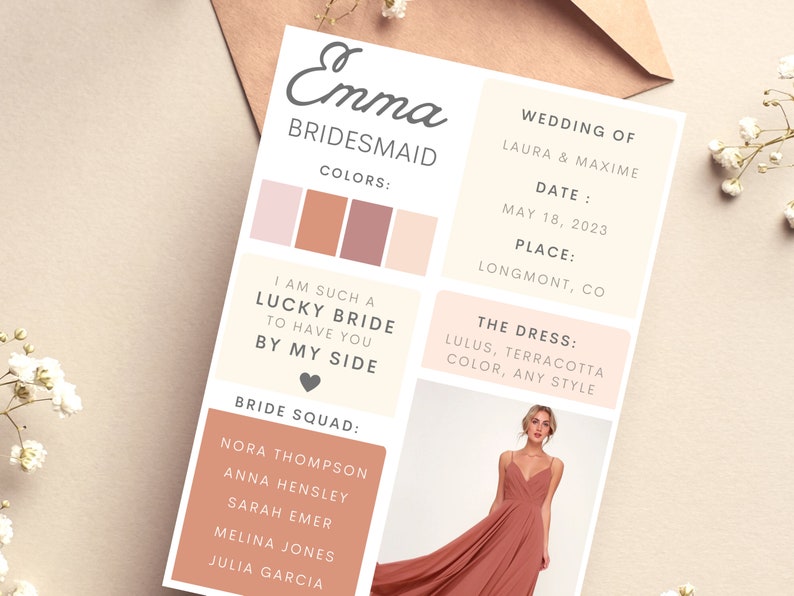 Wedding Bridesmaids Info Card Template Asking Bridesmaid Etsy
