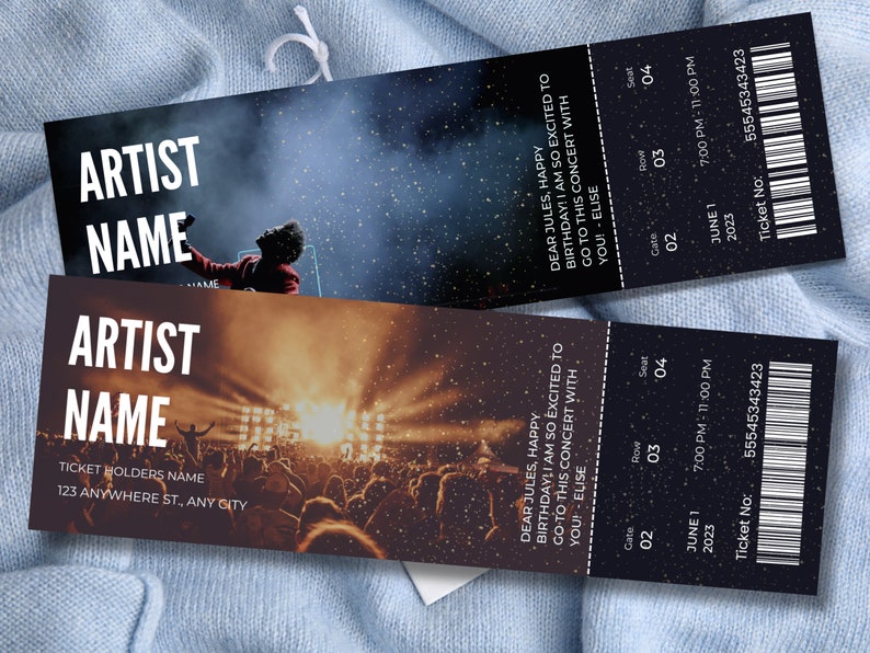 Ticket Bottom Editable Concert Ticket Template: Personalized Music Event Gift ...