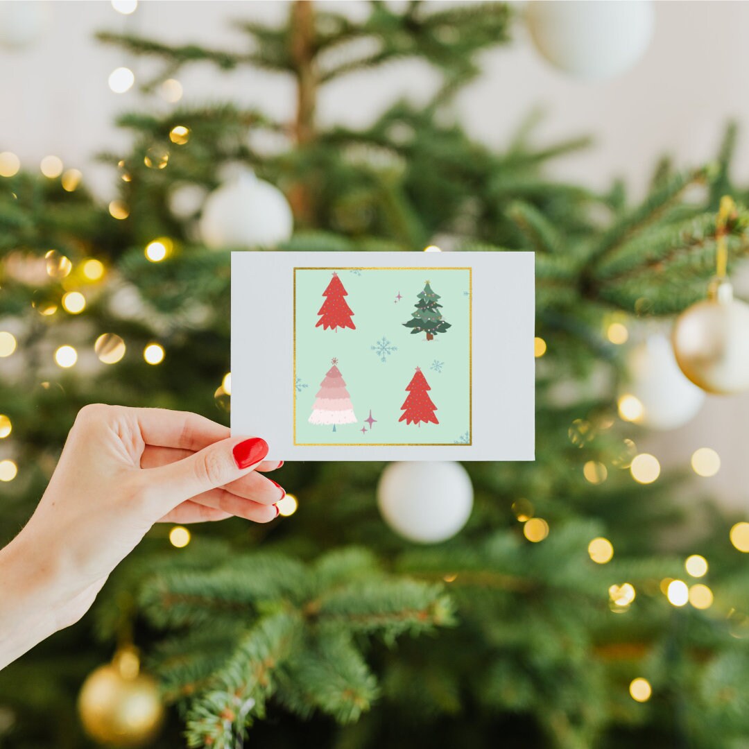 Digital Christmas Art, Holiday Print, Retro Xmas Trees Printable Wall