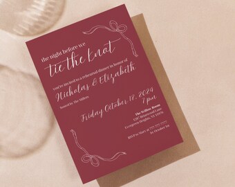 Modern Rehearsal Dinner Invitation Template: Bow Design (Digital Download)