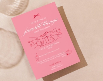 Galentines Day Favorite Things Party Invitation, Valentines Gift Exchange, Pink and Red Printable Editable Digital Download Invite Template