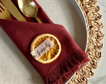 Dried Orange Slice Place Card: Custom Calligraphy Wedding Name Tag