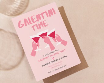 Galentines Party Invitation, Galentini Martini Cocktail, Valentines Invite, Printable and Mobile Invite, Editable Digital Download Template