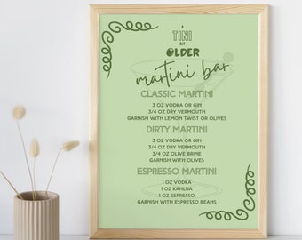 Martini Bar Sign: "A Tini Bit Older" Birthday Party Decor (Digital Download)