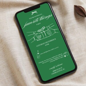 Favorite Things Party Invitation, Christmas Gift Exchange, Holiday Bow Present, Editable Digital Download iPhone Mobile Invite Template