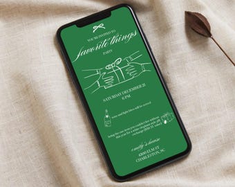 Favorite Things Party Invitation, Christmas Gift Exchange, Holiday Bow Present, Editable Digital Download iPhone Mobile Invite Template
