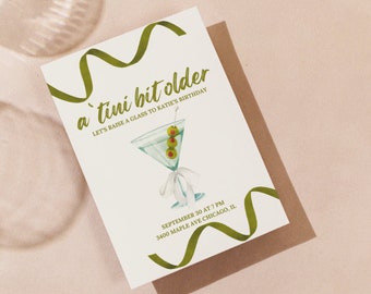 Dirty 30 Birthday Invitation: Bow Martini, Green Party (Digital Download)