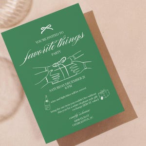 Favorite Things Party Invitation, Christmas Gift Exchange Party, Holiday Bow Presents, Printable Editable Digital Download Invite Template