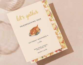 Thanksgiving Dinner Invitation, Friendsgiving Invitation Template, Modern Fall Party, Printable Thanksgiving Invite, Canva Instant Download