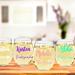 Personalized Bridesmaid Gift, Custom Bridesmaid Wine Glasses, Personalized Stemless Wine Glass, Personalized Gifts for Bridesmaids