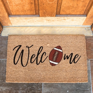 Welcome Football Doormat, Football Fan Gifts, Football Doormat, Fall Doormat, Front Door Mat With Football, Fall Decor, Football Lover Gift
