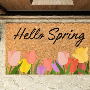 Hello Spring Floral Doormat, Spring Decor for Home, Spring Home Decor, Housewarming Gift, Gift for New Home Owners, Spring Doormat for Porch
