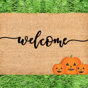 Halloween Welcome Mat, Halloween Door Mat, Spooky Halloween Doormat with Pumpkins, Fall Decor, Cute Halloween Mat, Halloween Rug Outdoor