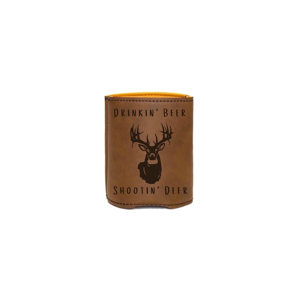 Deer Hunting Beer Can Holder, Gift for Deer Hunters, Engraved Leatherette Hunting Beer Holder, Deer Hunter Gifts, Hunting Gifts for Men