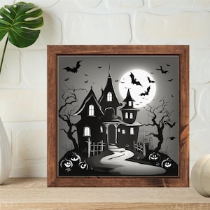 Spooky Halloween Sign, Creepy Halloween Decorations for Home, Spooky Decor Farmhouse Halloween Sign, Wood Framed Sign Mantle Decor Halloween
