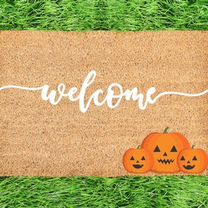 Halloween Welcome Mat, Spooky Halloween Doormat, Halloween Door Mat with Pumpkins, Fall Decor for Porch, Cute Halloween Mat, Halloween Rug