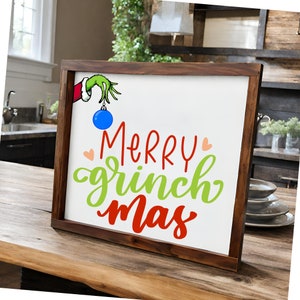 Merry Grinchmas Sign, Grinch Decor, Grinch Wood Sign, Grinch Christmas Decorations, Sign for Mantle or Shelf, Holiday Decor, Christmas Sign